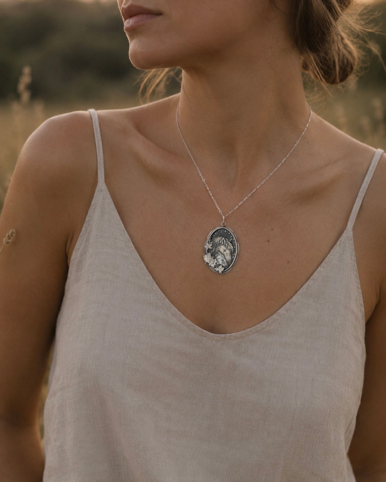 Mare and Foal Necklace, Horse Mother Pendant, Sterling Silver Horse Jewelry, Horse Lover Gift, Handmade Equestrian Necklace, One of a Kind