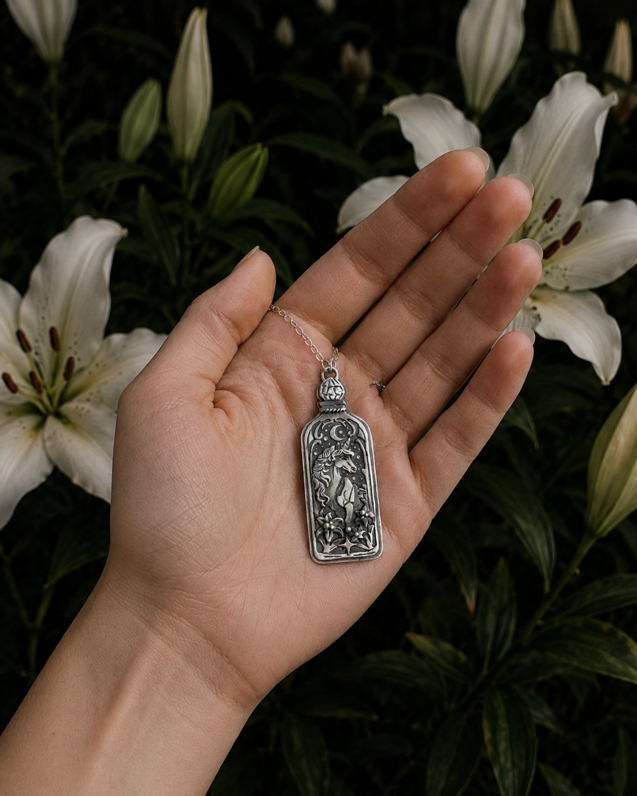 Unicorn & Lilies Sterling Silver Talisman