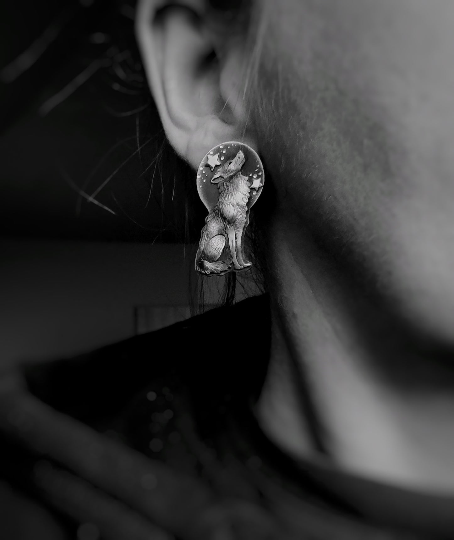 The Full Moon & Wolf Stud Earrings