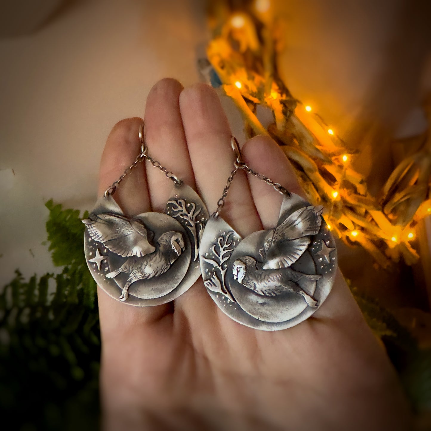 Barn Owls & Full Moon Earrings