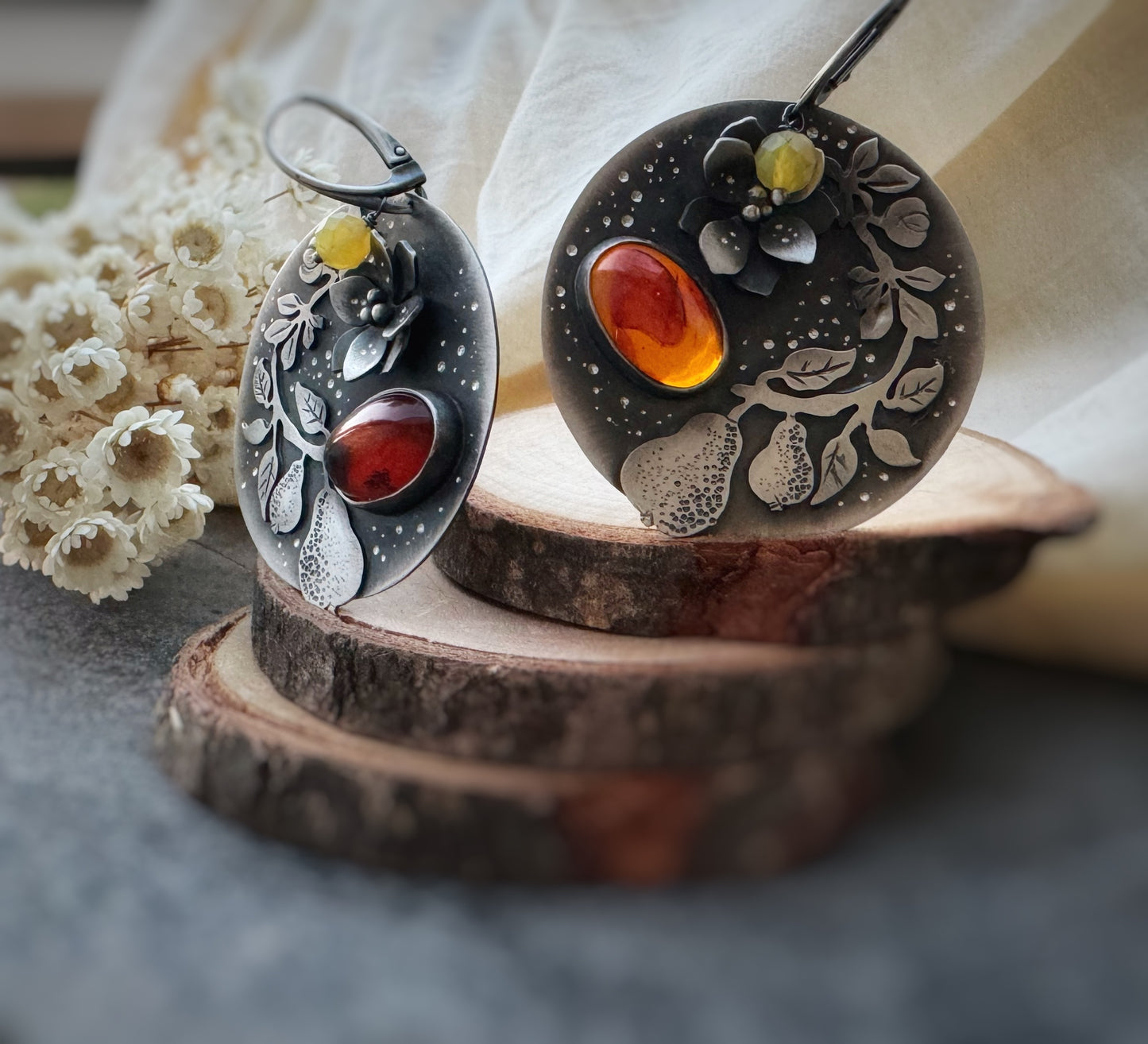 The Harvest Earrings - Baltic Amber & Opal