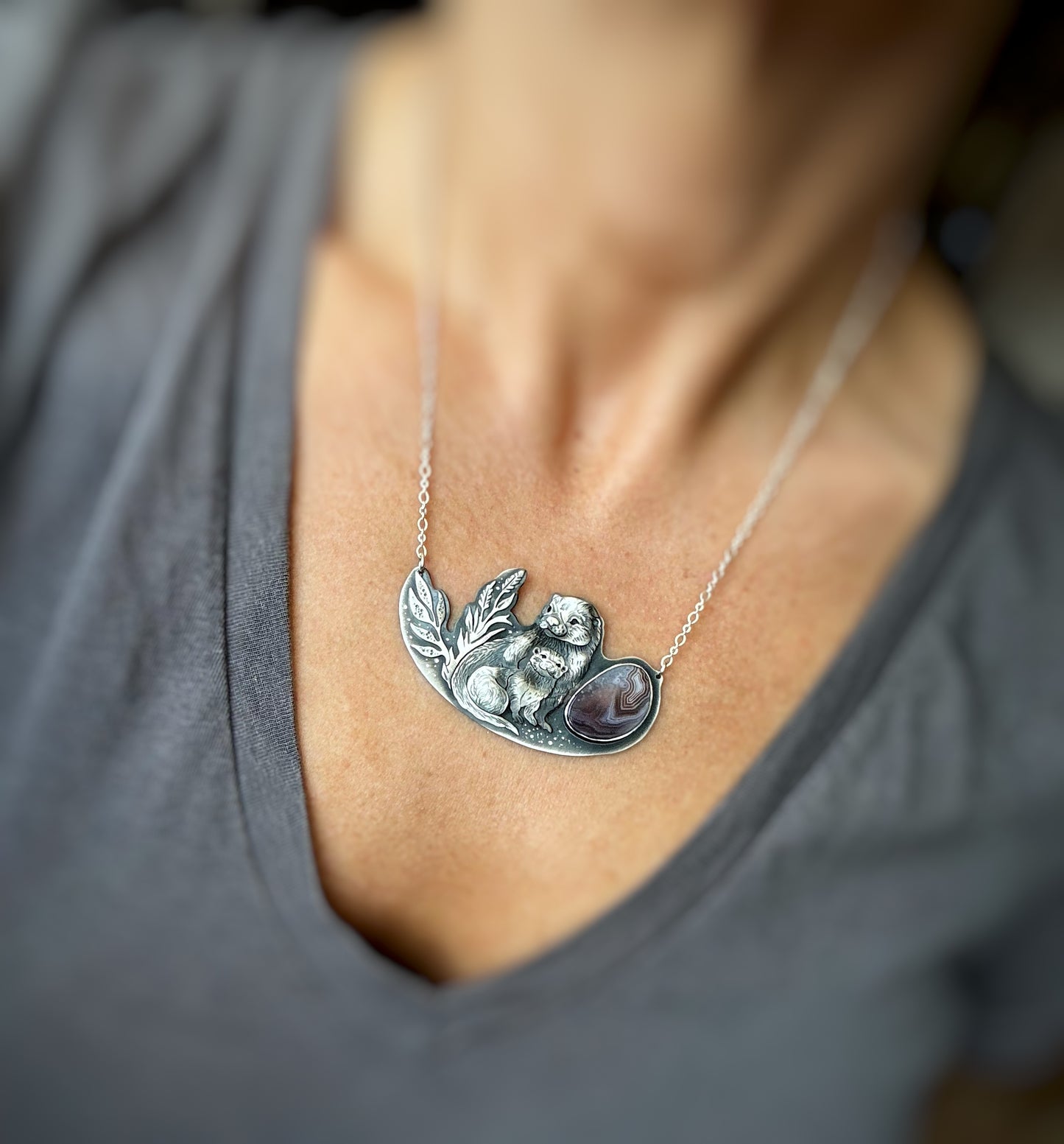 The Mama Otter Necklace - Botswana Agate