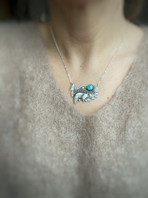 RESERVED Sleeping Bear Necklace - Turquoise