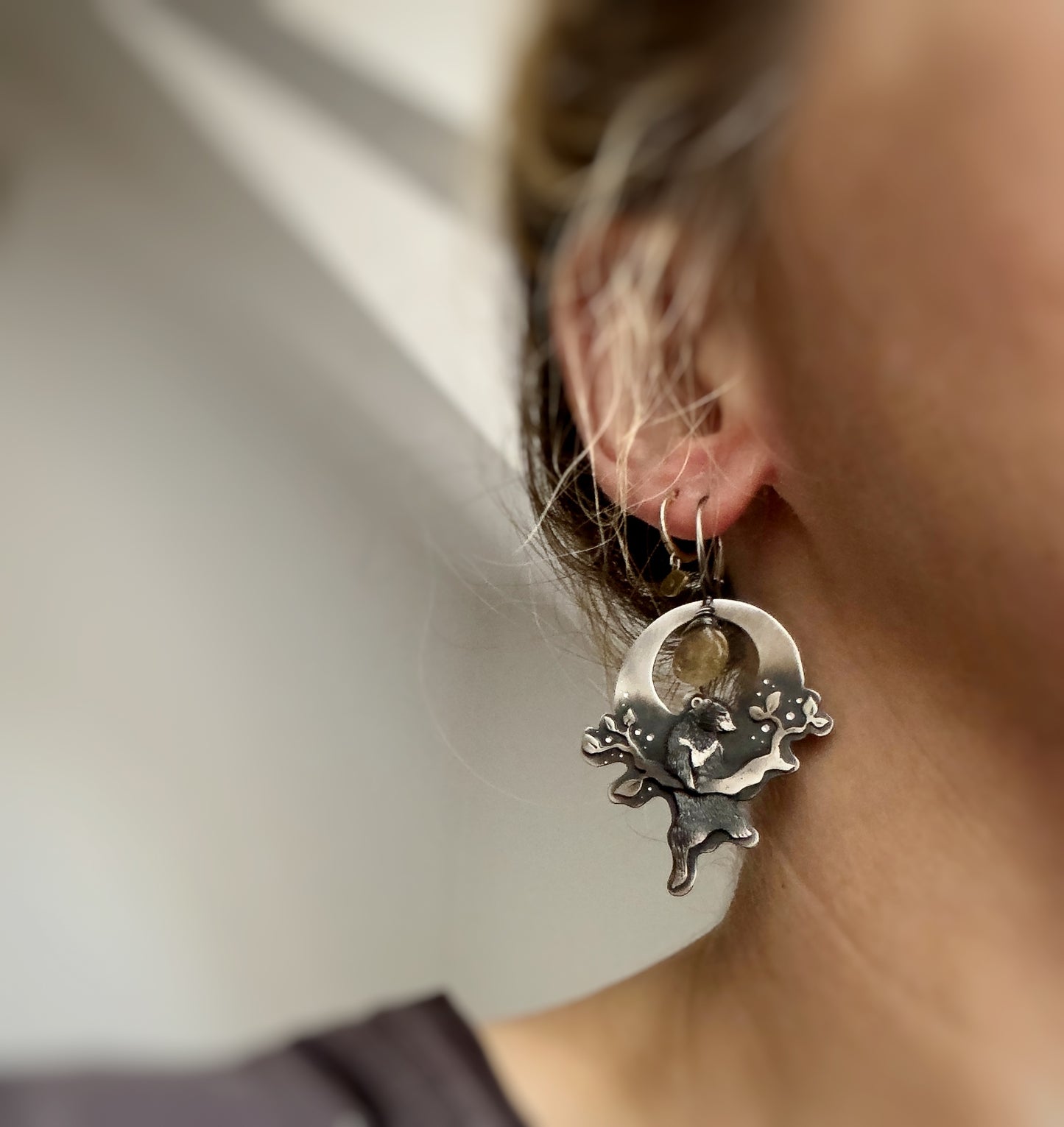 The Formosan Black Bear & Golden Rutile Quartz Earrings