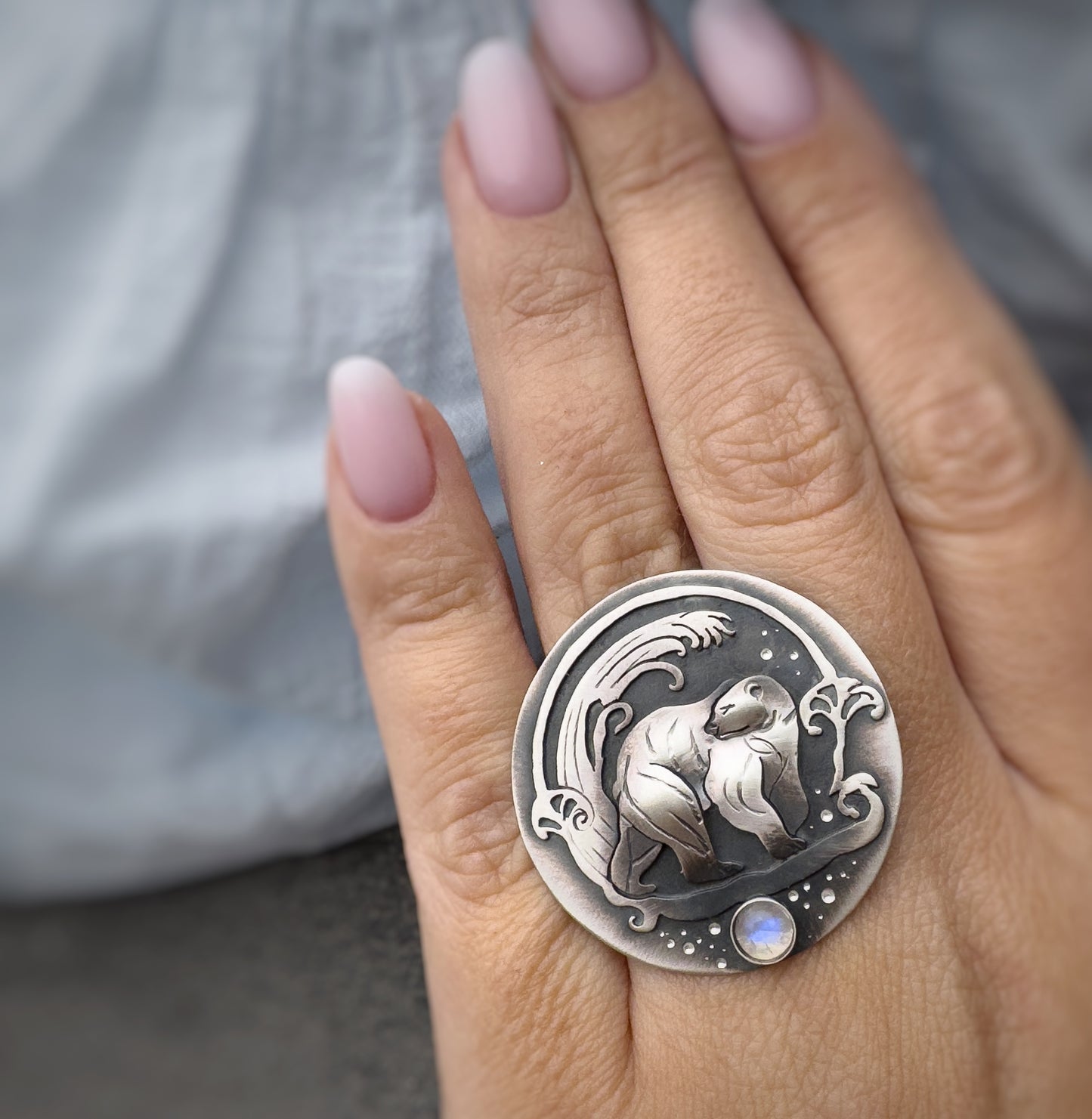 The Polar Bear Fantasy Ring - Moonstone