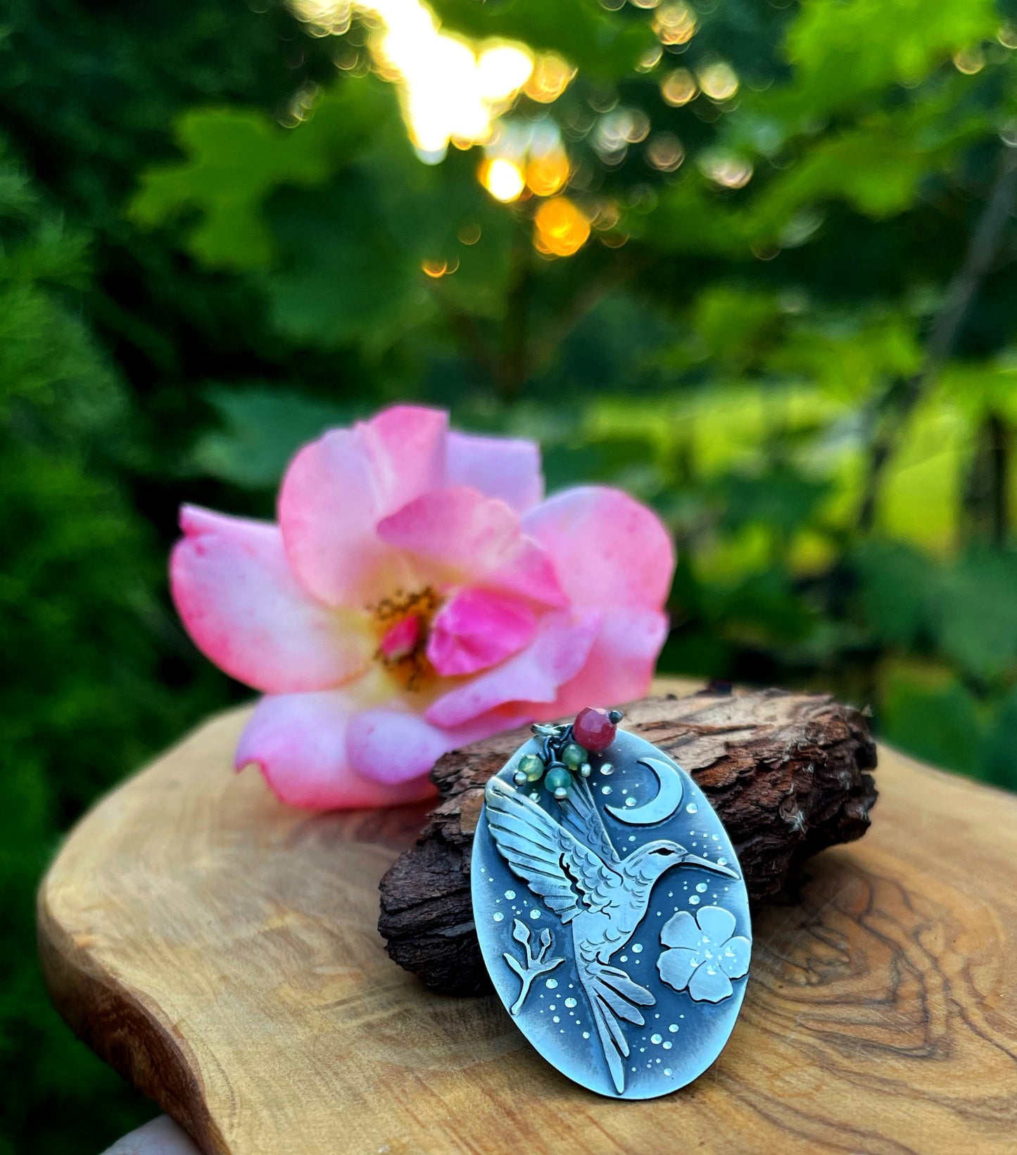 The Hummingbird & Flowers Necklace II