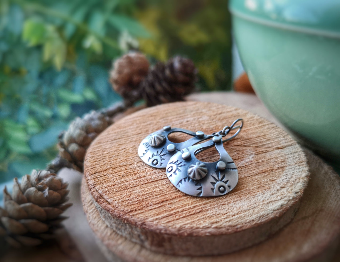 Concho Earrings - Stamped Drop Earrings