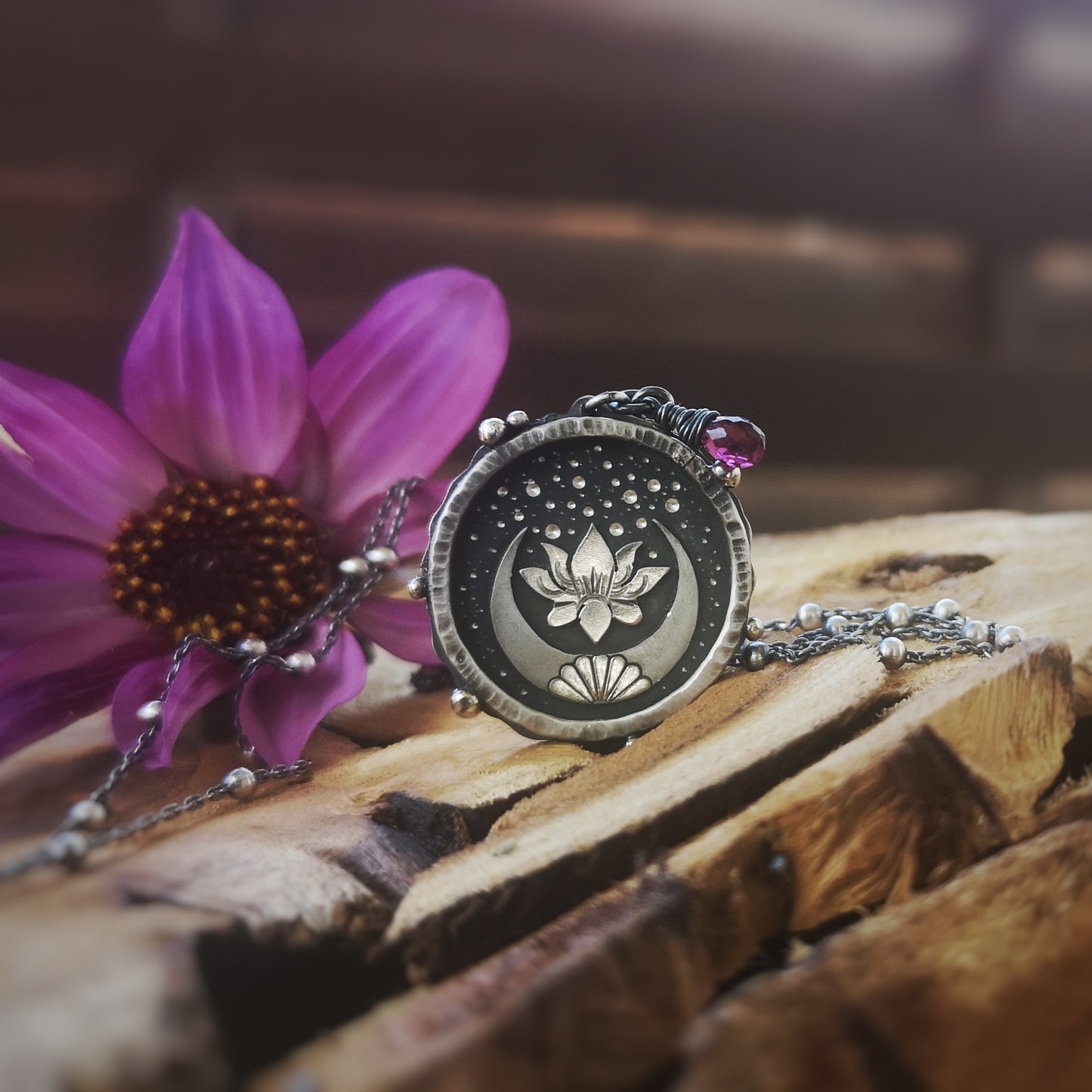 The Lotus & Moon Shadowbox Necklace