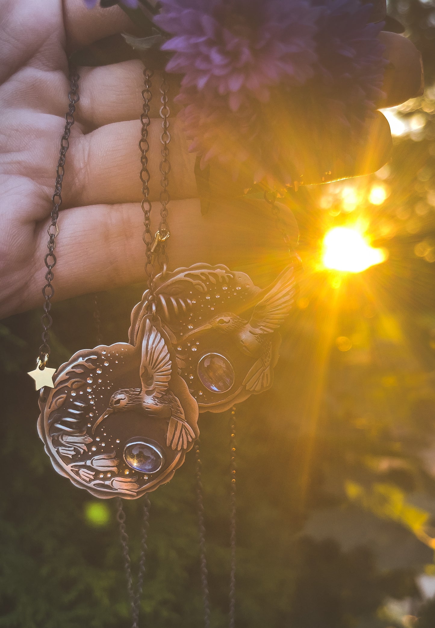 The Hummingbird & Bluebell Flowers Necklace I