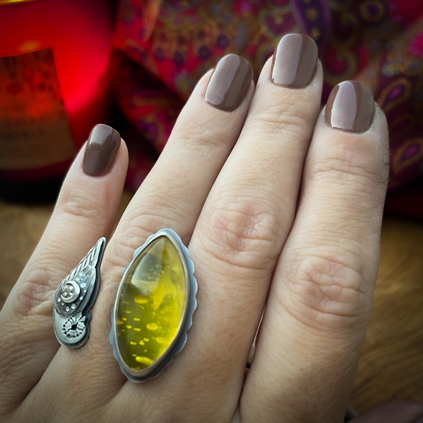 The Winter Barn Owl & Amber Ring 9US
