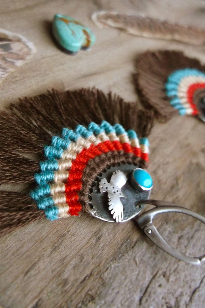 Sacred Wings Earrings - Fan Turquoise & Eagle Earrings