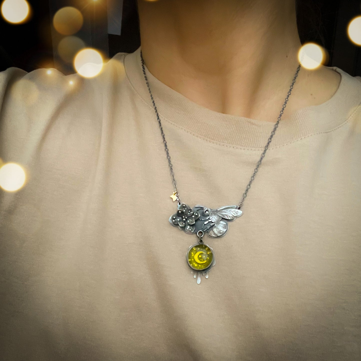 The Night Bee Necklace with Baltic Amber