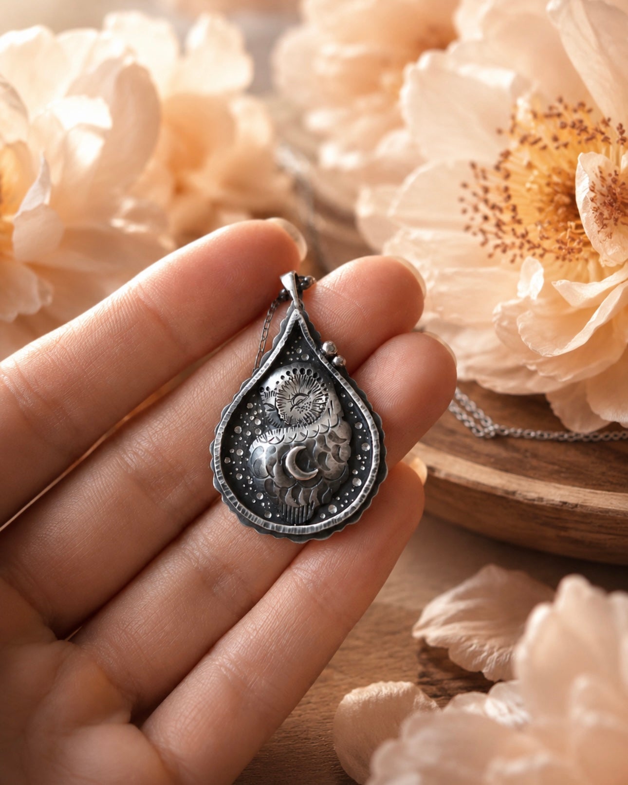 Sleeping Barn Owl - Drop Shadowbox Necklace