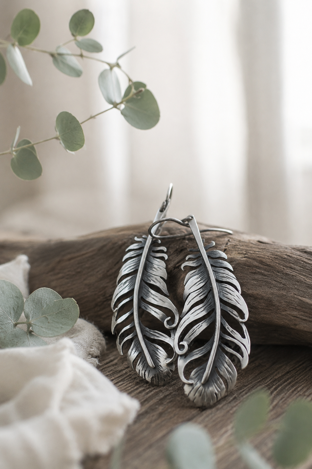 Sterling Silver Feather Earrings