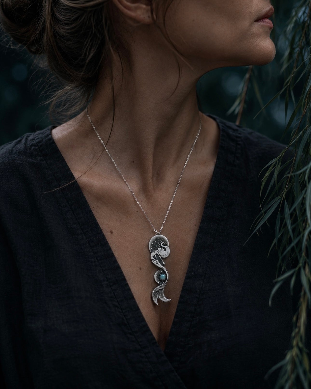 Moonlit Mermaid Necklace – Handcrafted Sterling Silver Mermaid with Blue Agate