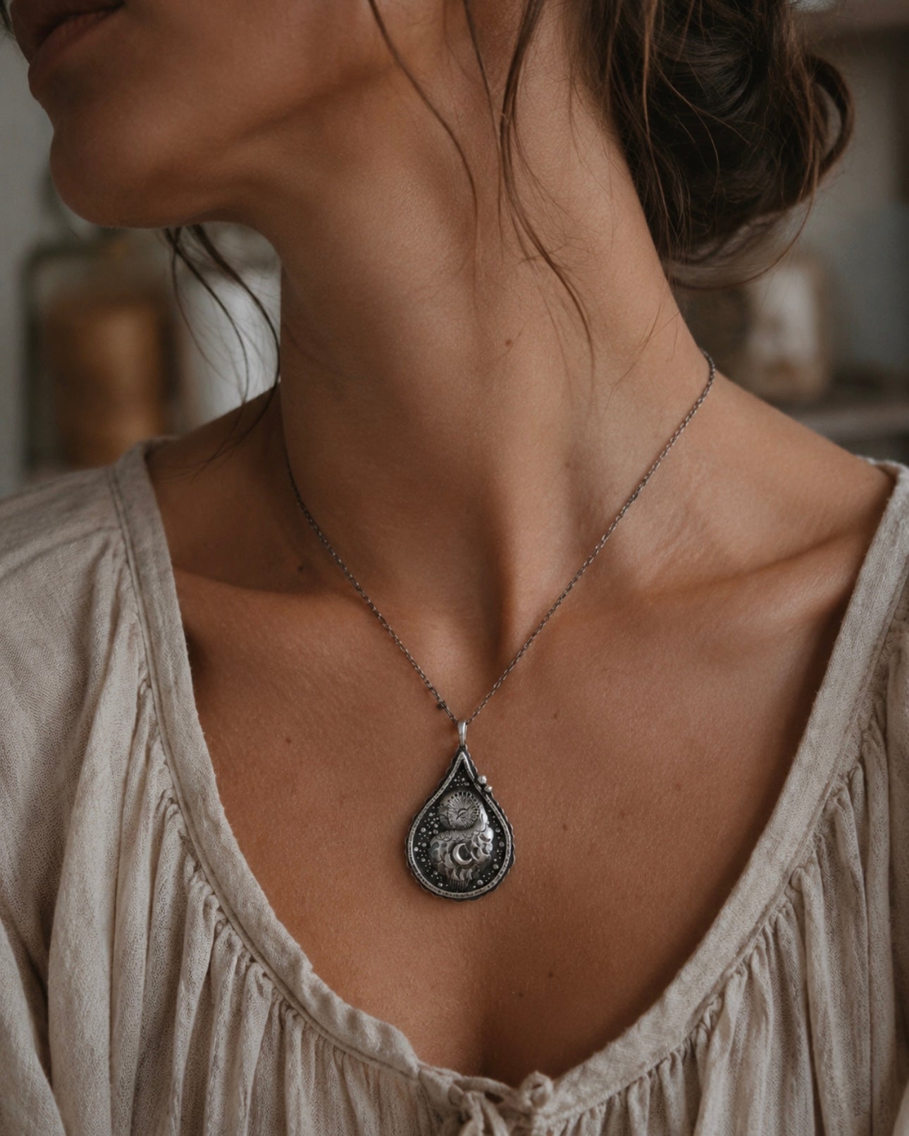 Sleeping Barn Owl - Drop Shadowbox Necklace