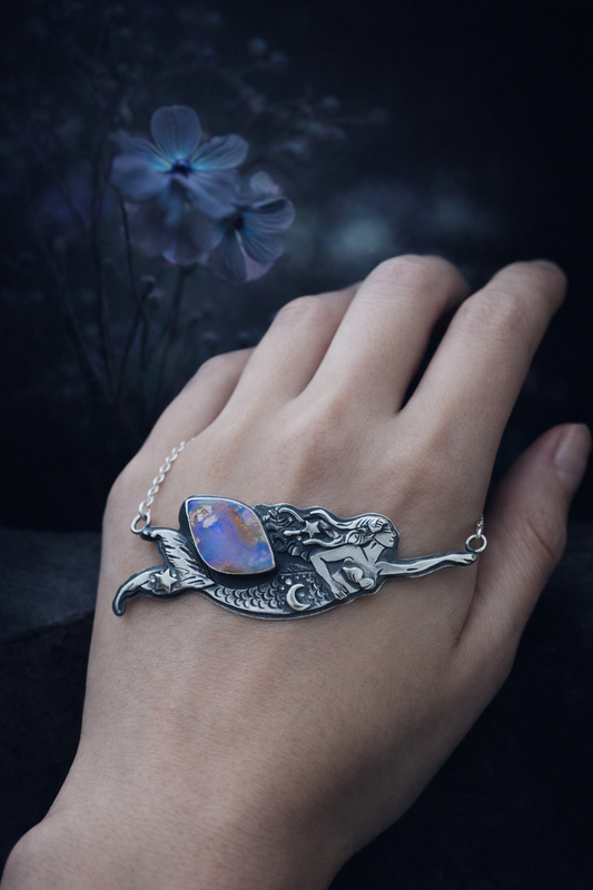 Mermaid & Australian Boulder Opal Necklace – Handcrafted Sterling Silver