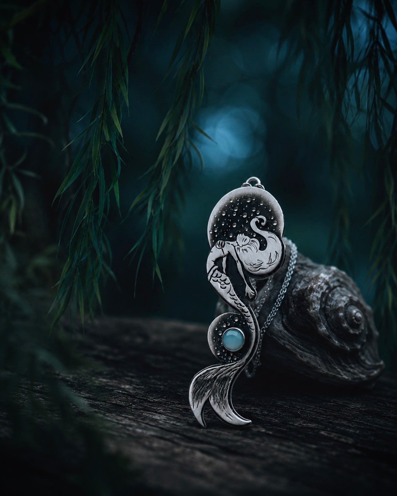 Moonlit Mermaid Necklace – Handcrafted Sterling Silver Mermaid with Blue Agate