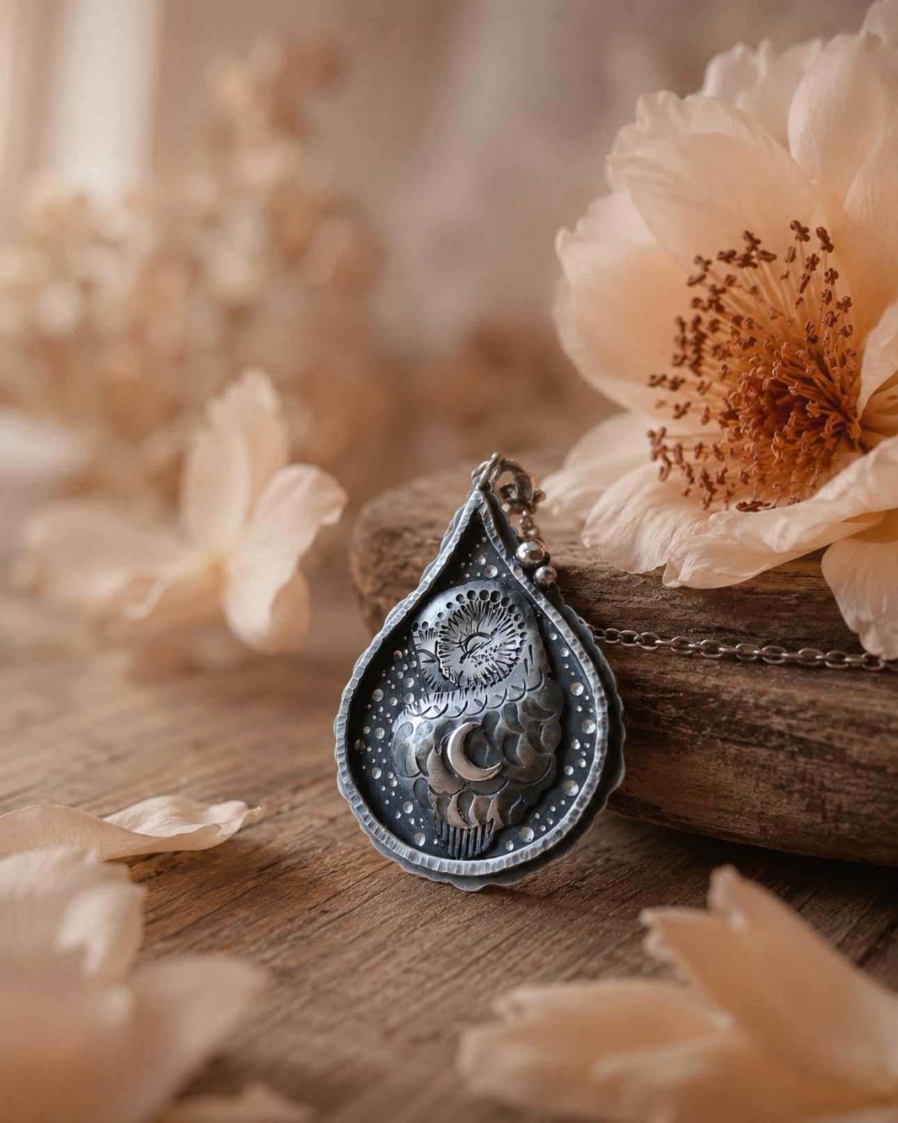 Sleeping Barn Owl - Drop Shadowbox Necklace