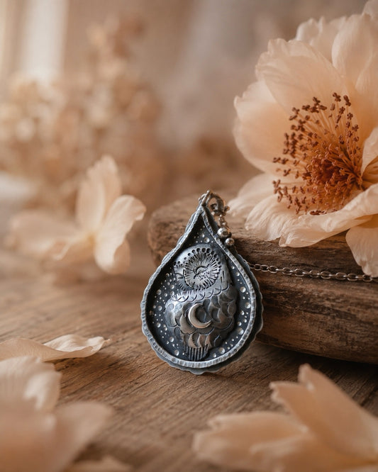 Sleeping Barn Owl - Drop Shadowbox Necklace