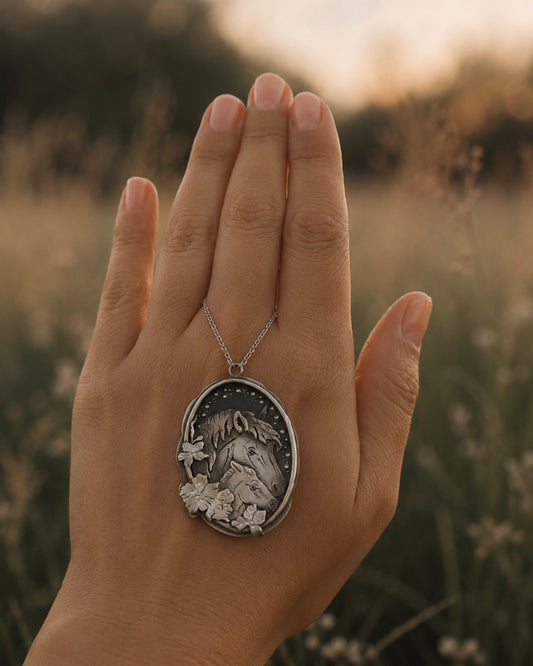 Mare and Foal Necklace, Horse Mother Pendant, Sterling Silver Horse Jewelry, Horse Lover Gift, Handmade Equestrian Necklace, One of a Kind