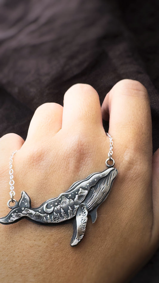 The Whale Humpback Necklace – Handmade Silver Whale Pendant, Artisan Ocean Inspired