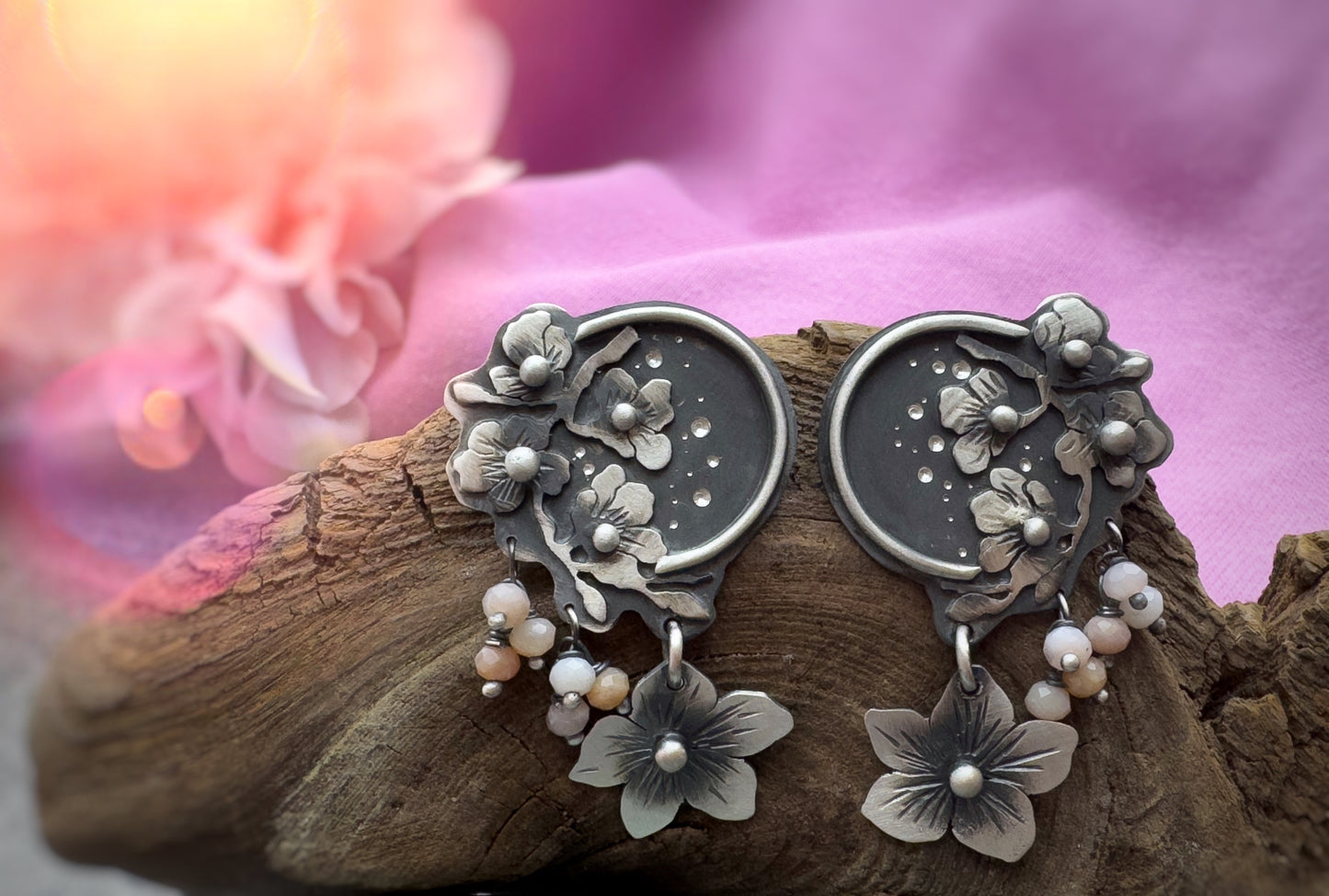 The Sakura Blooming Earrings - Pink Opal