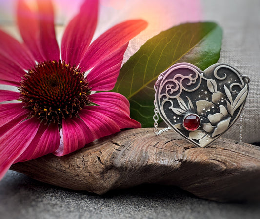 The August Heart Necklace - Red Garnet