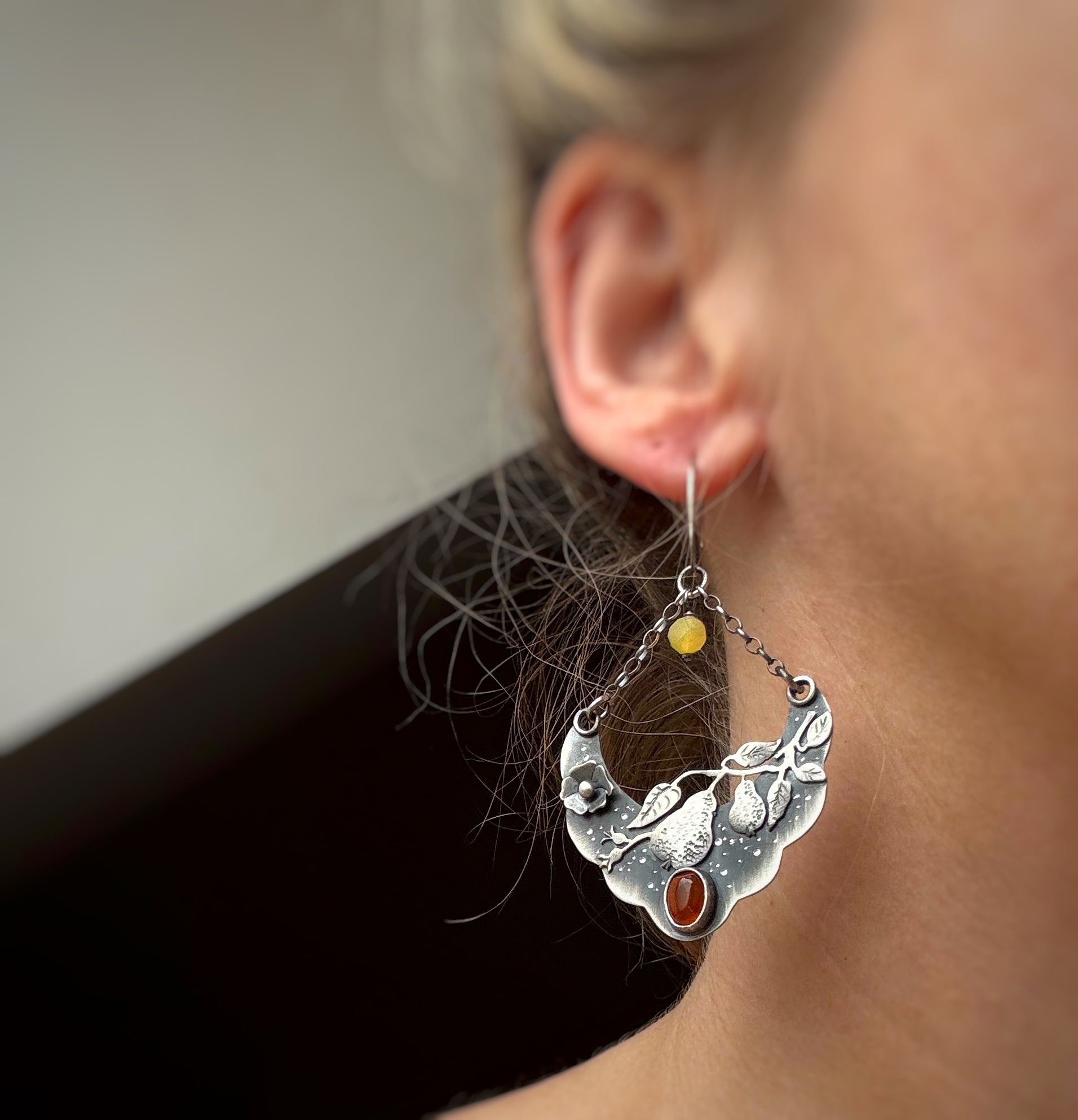 The Harvest Arc Earrings - Baltic Amber & Yellow Opal