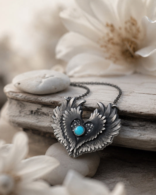 Be Brave - Winged Turquoise Heart Necklace
