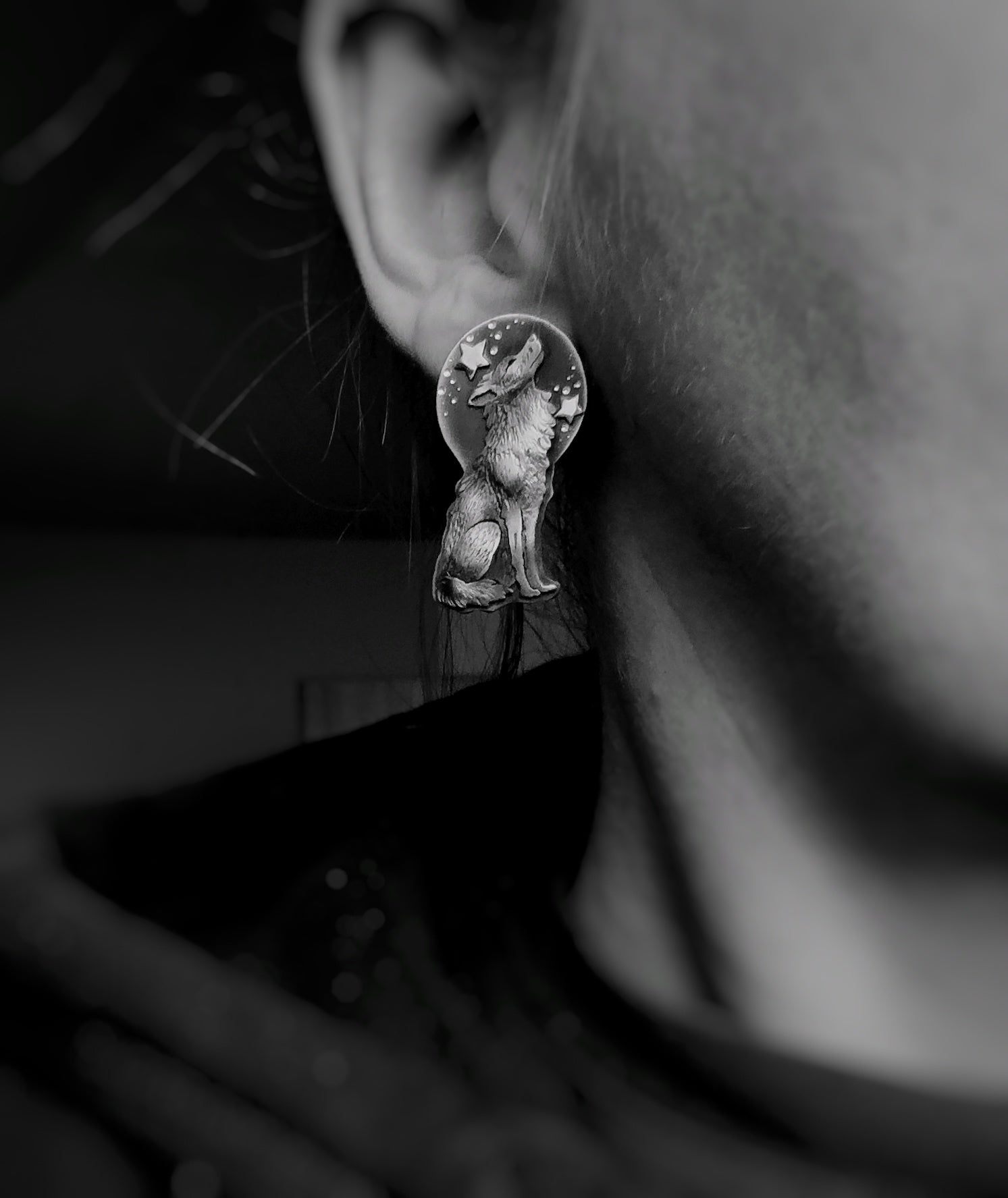 The Full Moon & Wolf Stud Earrings