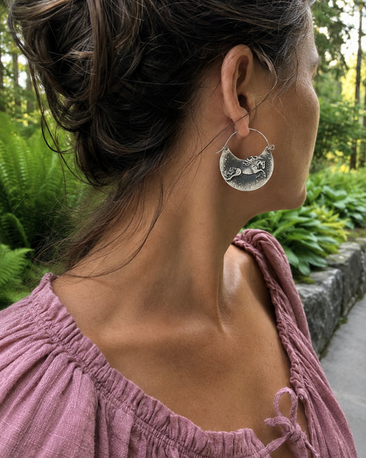 Basket Horse Earrings | Handmade Sterling Silver Horse Hoop Earrings