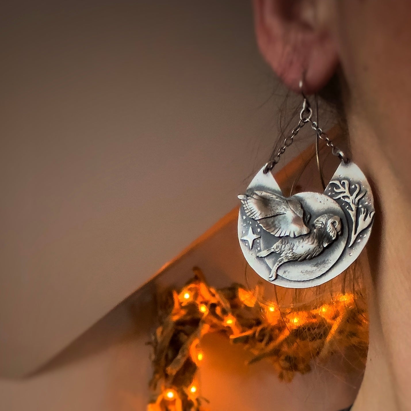 Barn Owls & Full Moon Earrings
