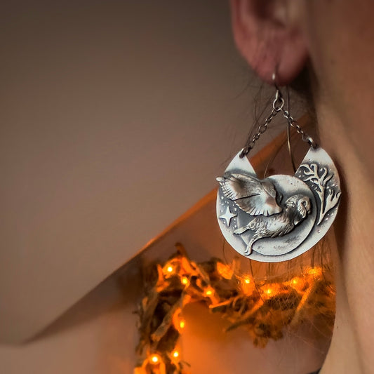 Barn Owls & Full Moon Earrings
