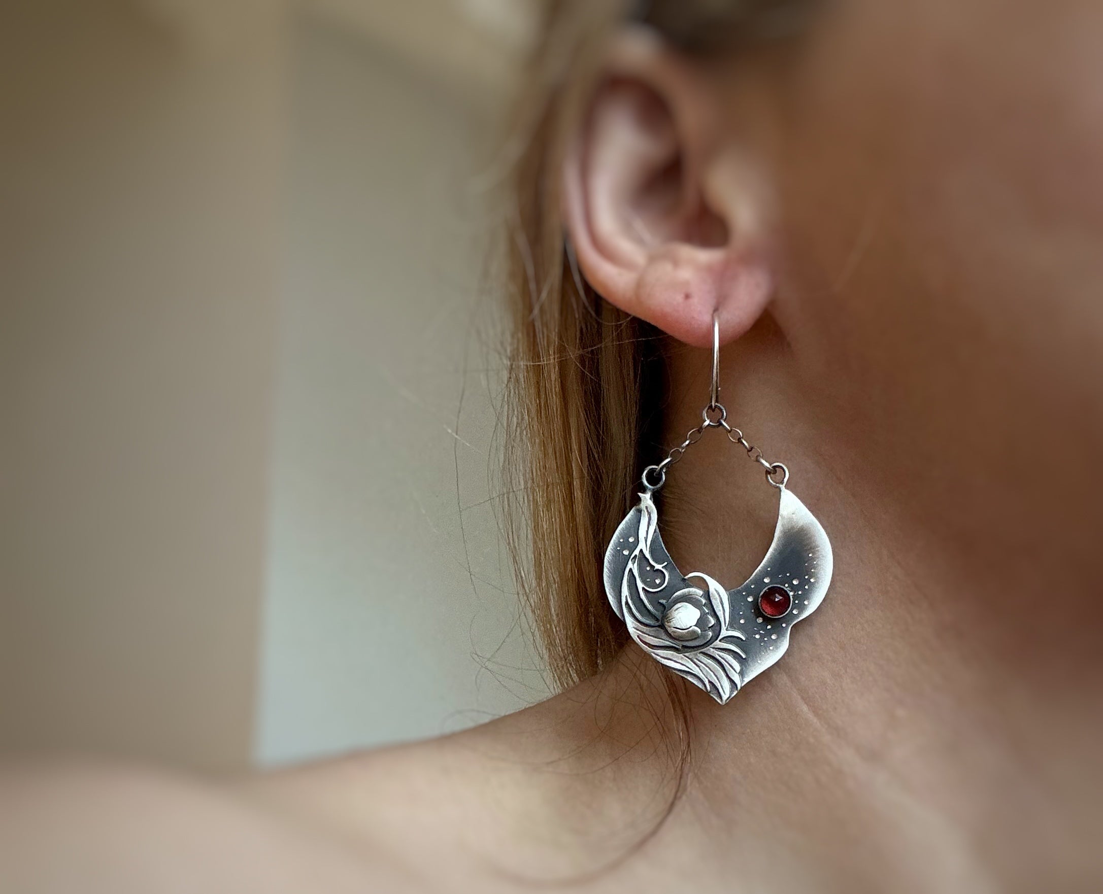 The August Arc Earrings - Red Garnet