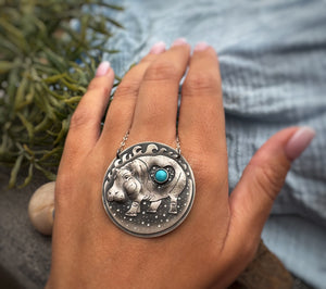 The Loving Hippo Necklace with Turquoise
