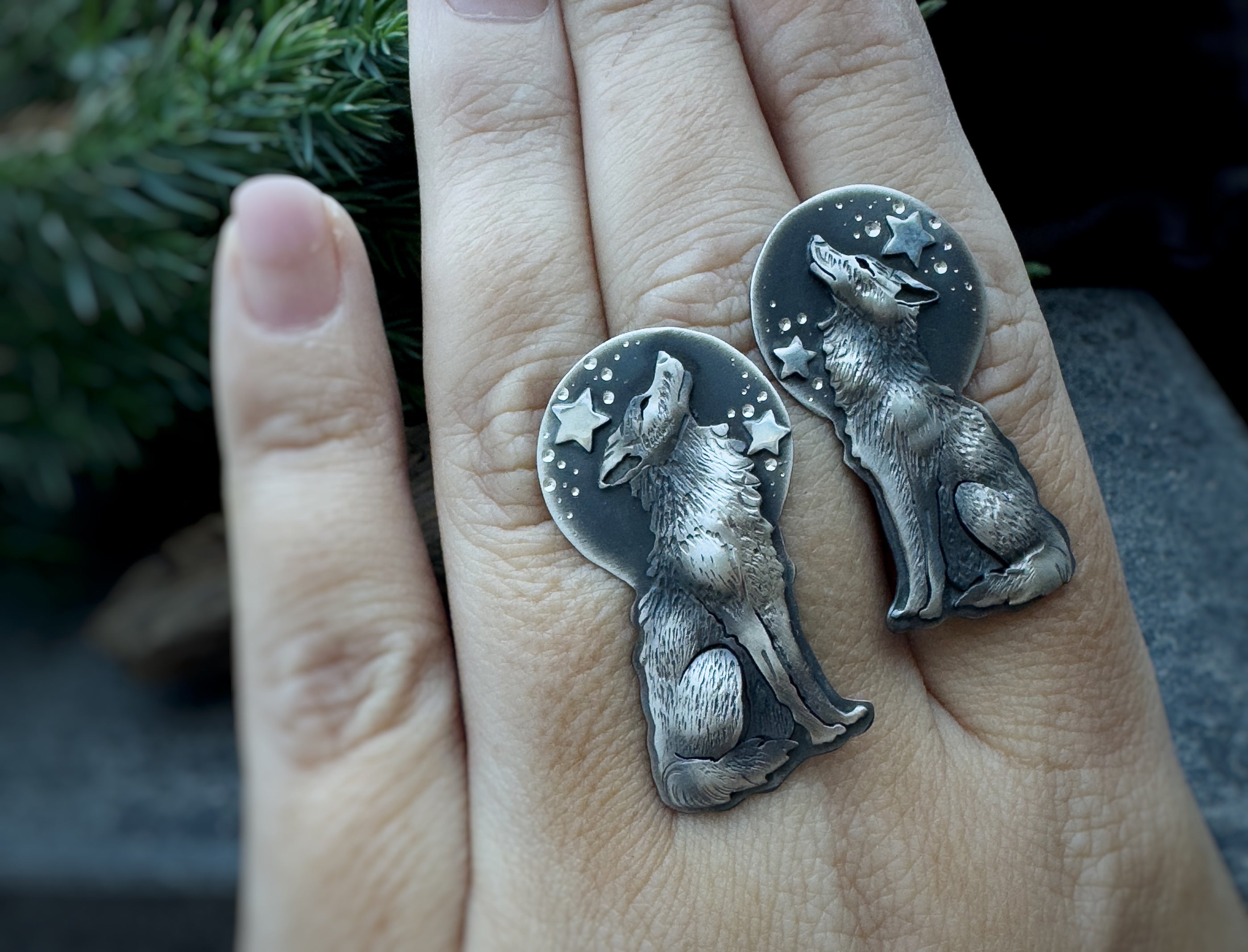 The Full Moon & Wolf Stud Earrings