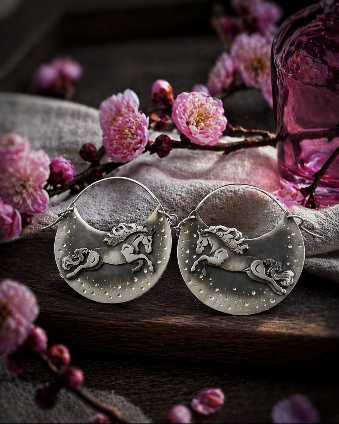 Basket Horse Earrings | Handmade Sterling Silver Horse Hoop Earrings