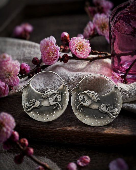 Basket Horse Earrings | Handmade Sterling Silver Horse Hoop Earrings