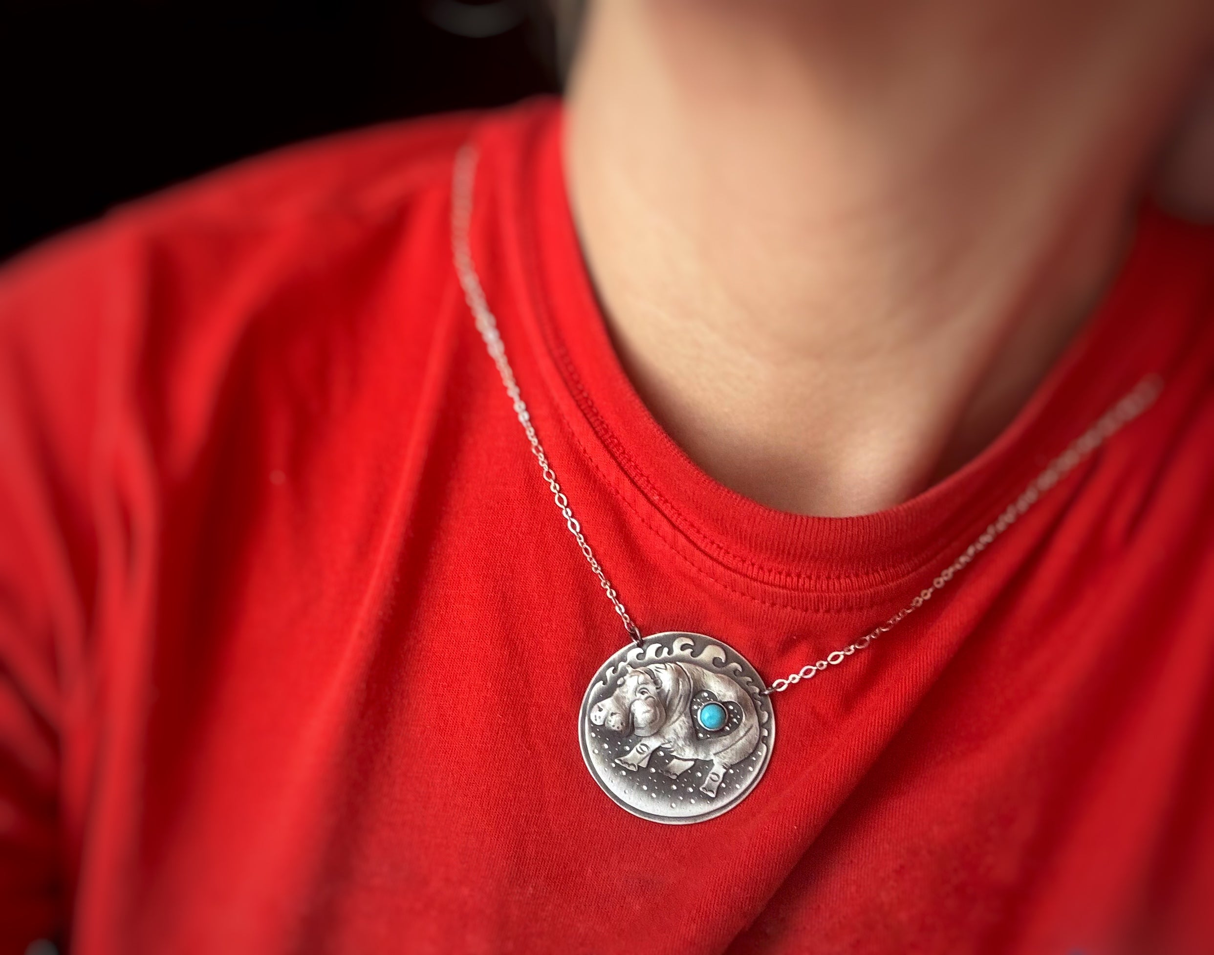 The Loving Hippo Necklace with Turquoise