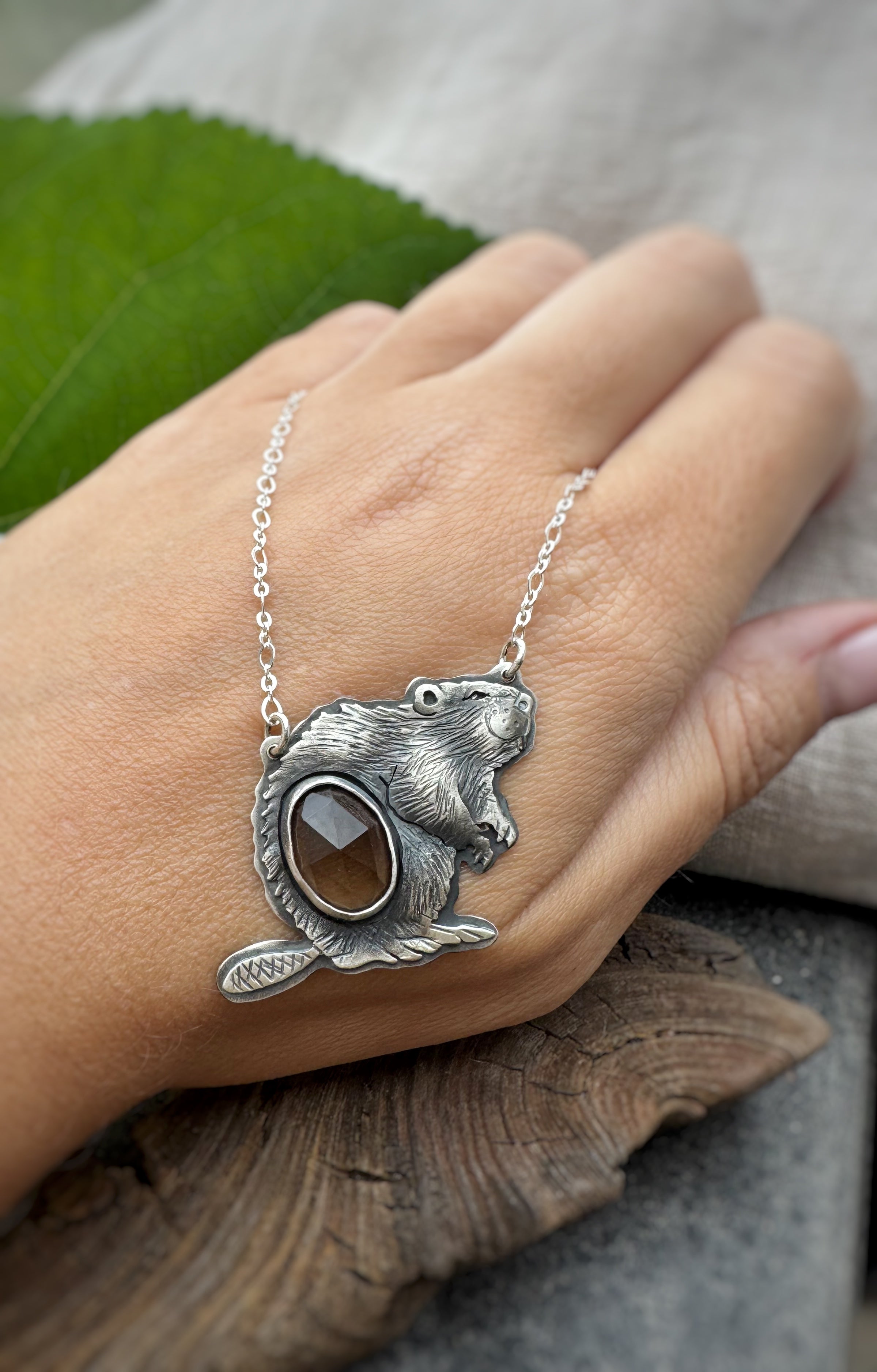 The Beaver and Smoky Quartz Necklace