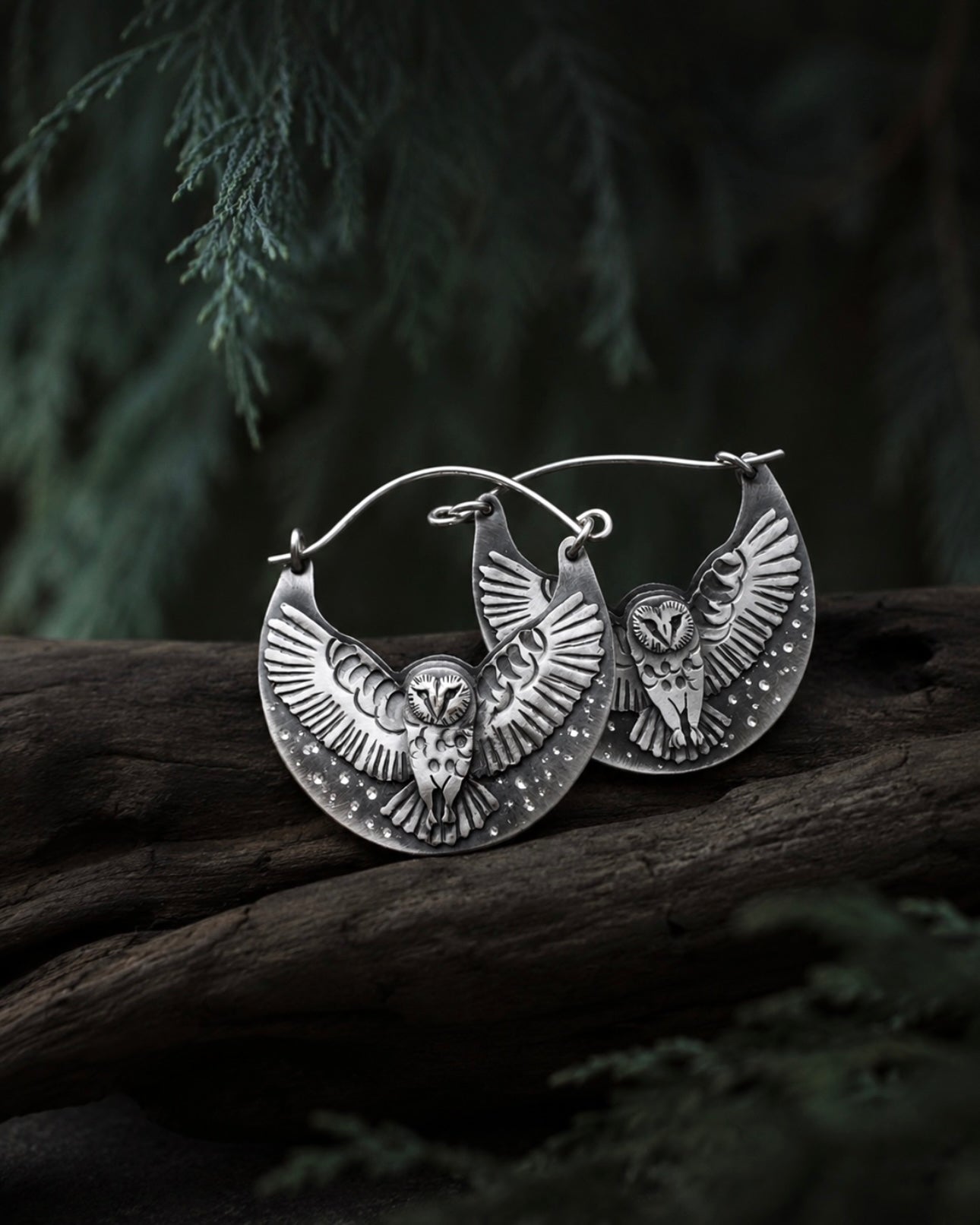 Basket Owl Earrings | Sterling Silver Hoop Earrings