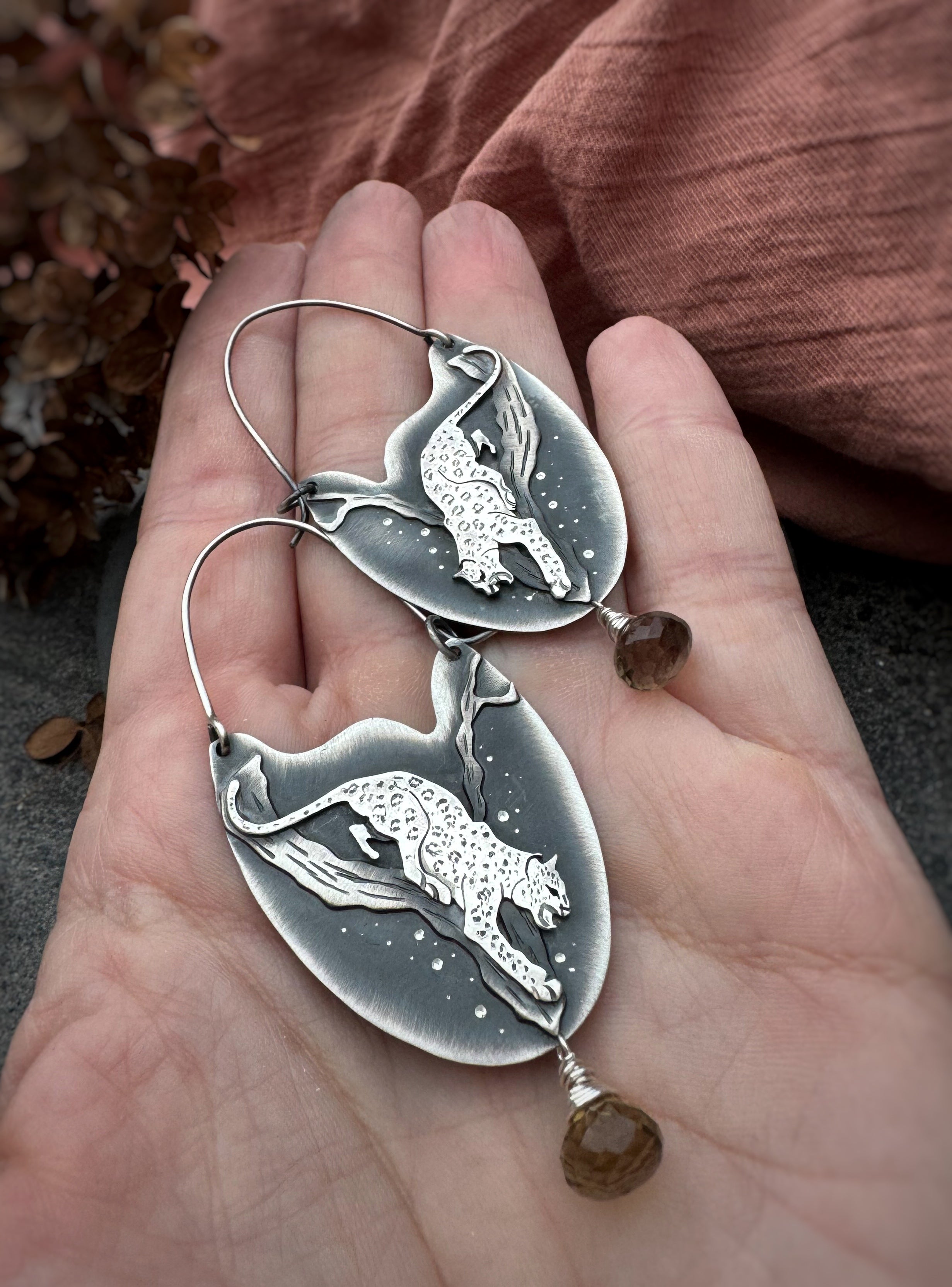 The Cheetah & Lemon Smokey Quartz Earrings