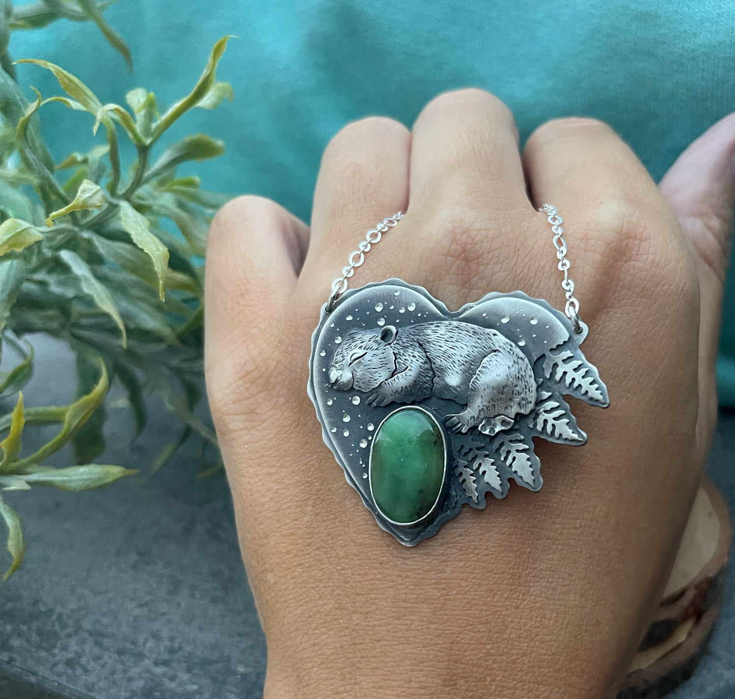 The Dreaming Wombat & Australian Chrysoprase Necklace