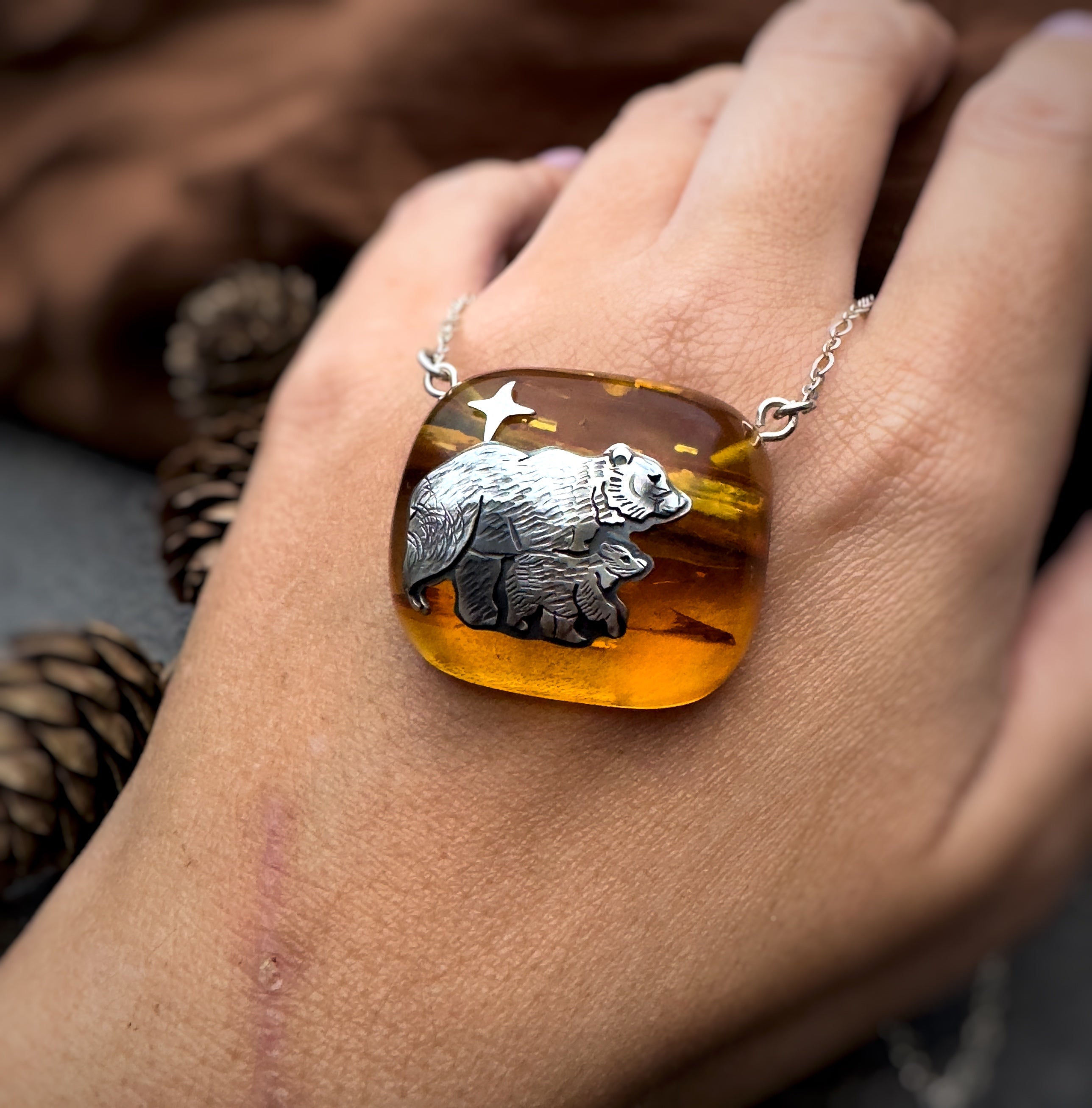 The Mother Bear & North Pole Star - Baltic Amber Necklace