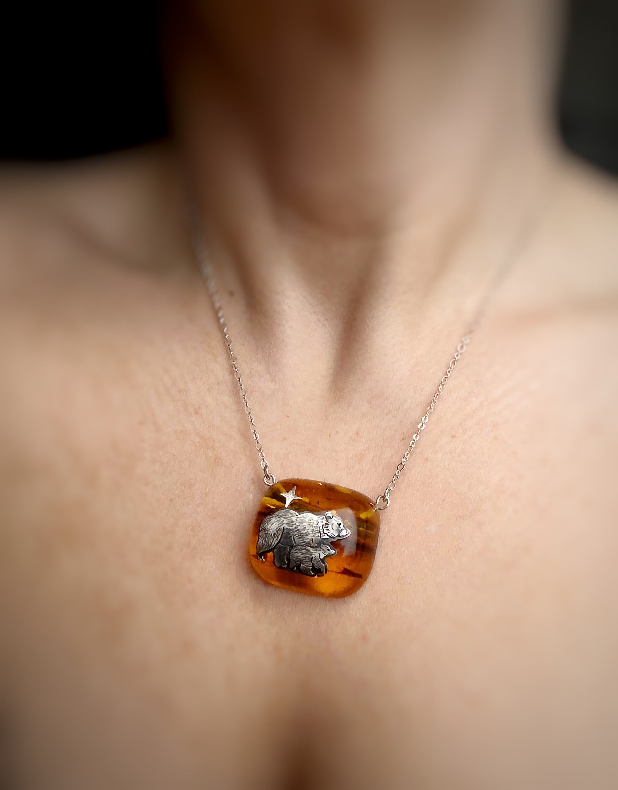 The Mother Bear & North Pole Star - Baltic Amber Necklace