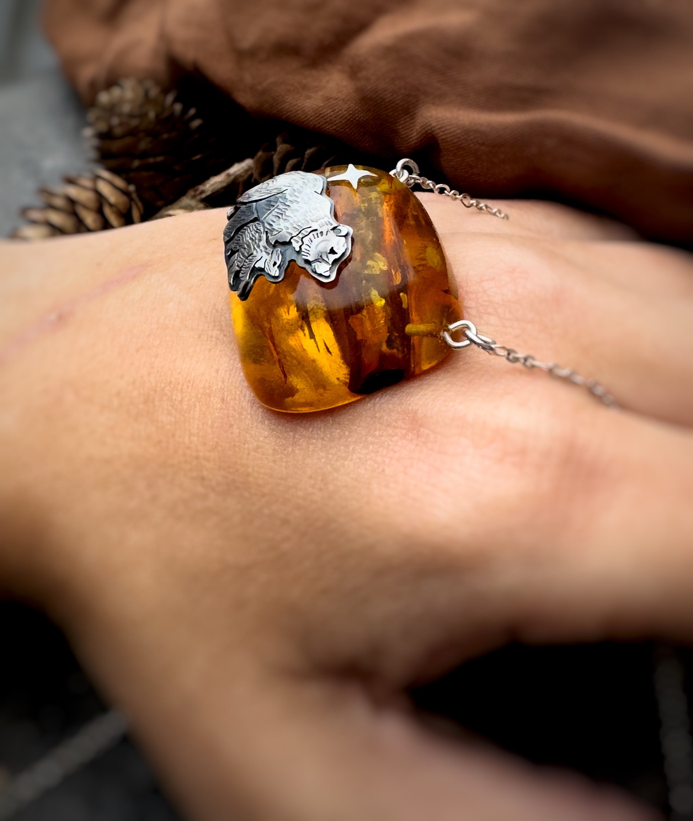 The Mother Bear & North Pole Star - Baltic Amber Necklace