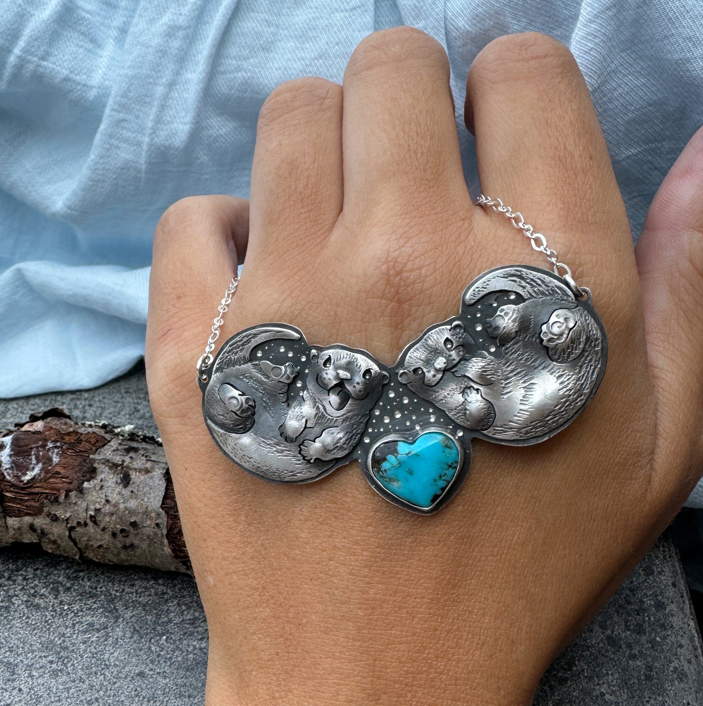 The Loving Otters- Turquoise Heart Necklace