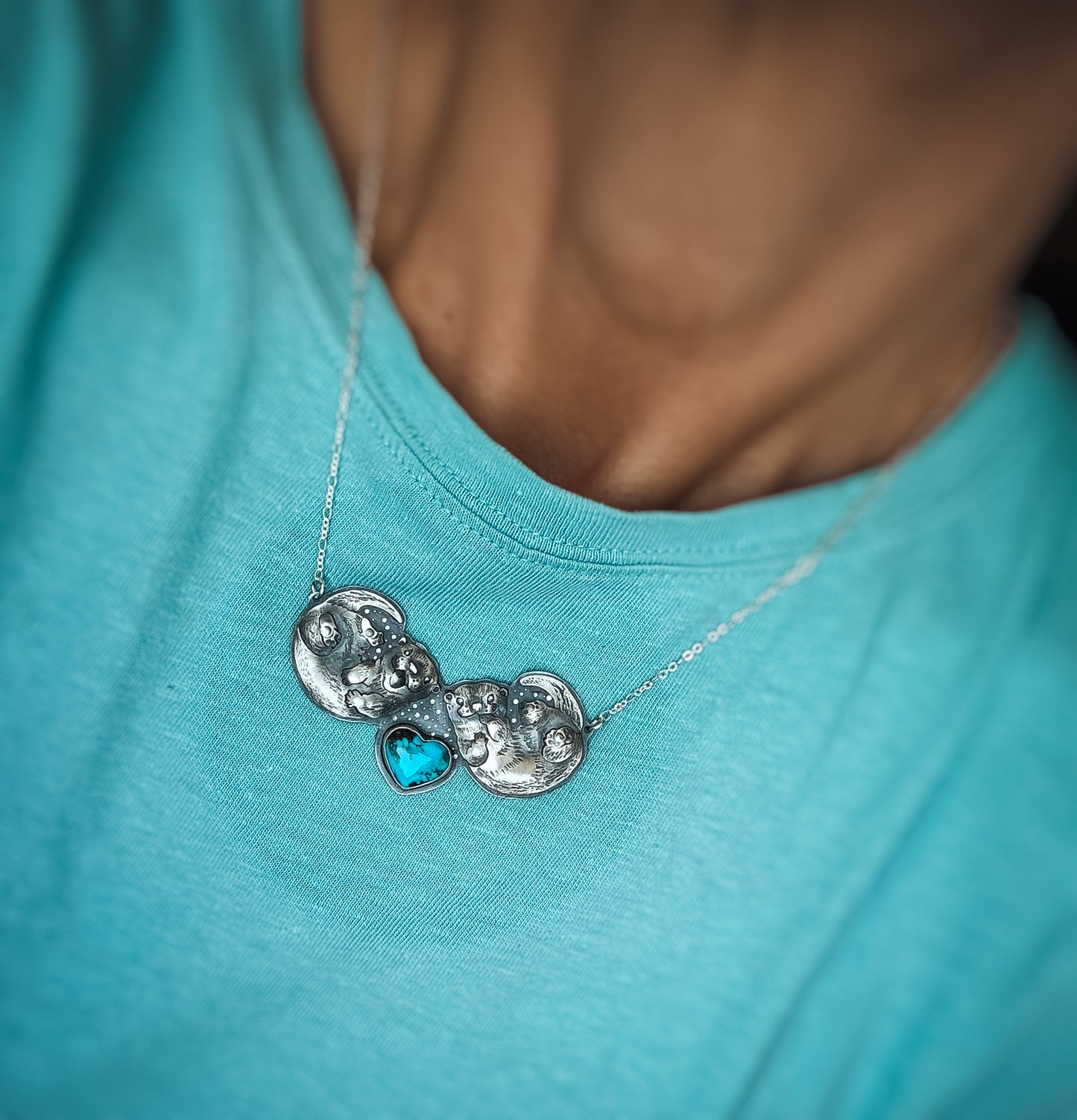 The Loving Otters- Turquoise Heart Necklace
