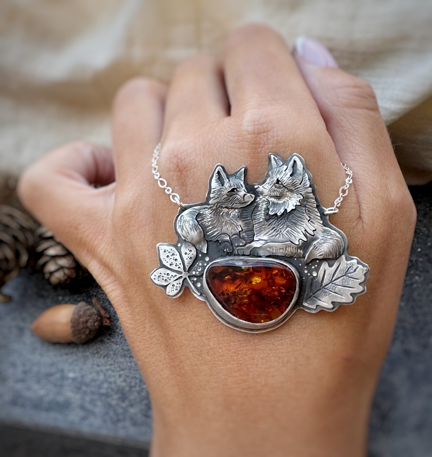 The Mama Fox & Necklace- Autumn- Baltic Amber